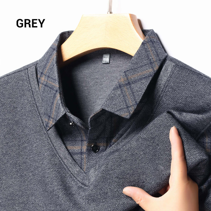 ⏳Multi-scenario fit🔥Men's Faux Two Piece Lapel Long-Sleeve Tops👔