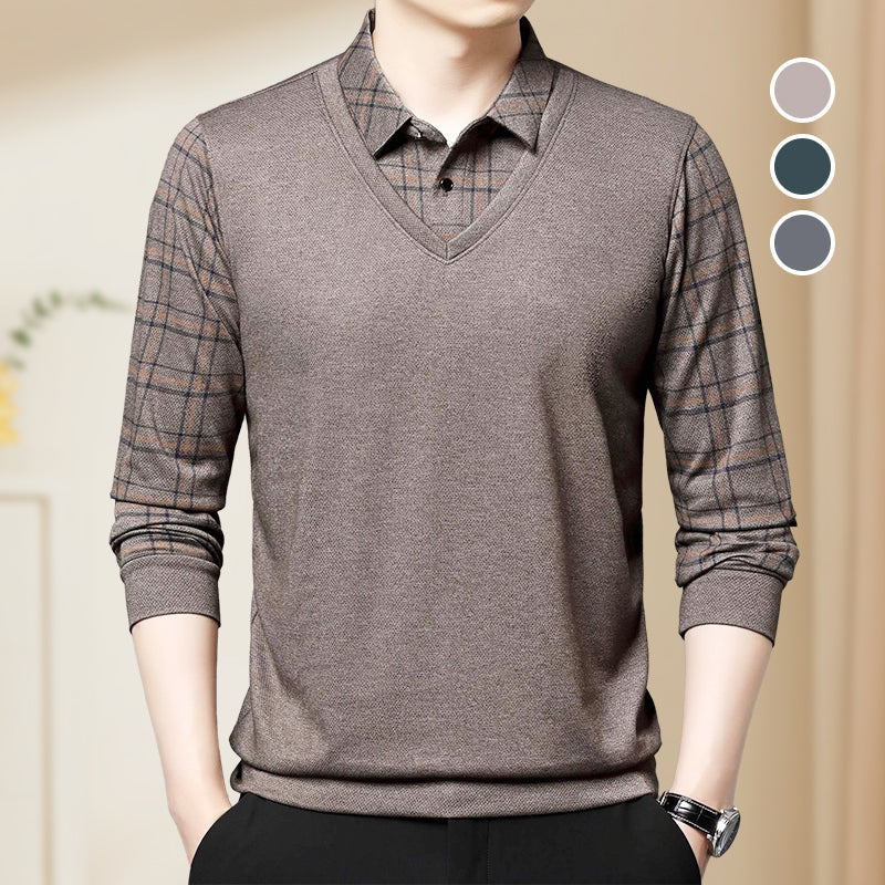 ⏳Multi-scenario fit🔥Men's Faux Two Piece Lapel Long-Sleeve Tops👔