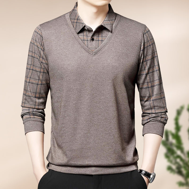 ⏳Multi-scenario fit🔥Men's Faux Two Piece Lapel Long-Sleeve Tops👔