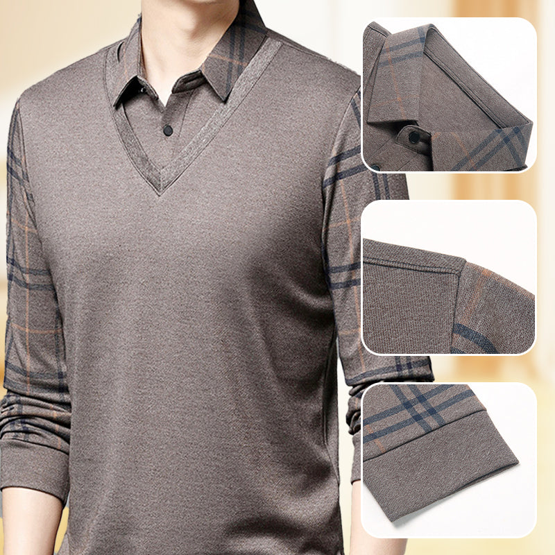⏳Multi-scenario fit🔥Men's Faux Two Piece Lapel Long-Sleeve Tops👔