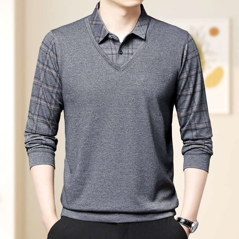 ⏳Multi-scenario fit🔥Men's Faux Two Piece Lapel Long-Sleeve Tops👔