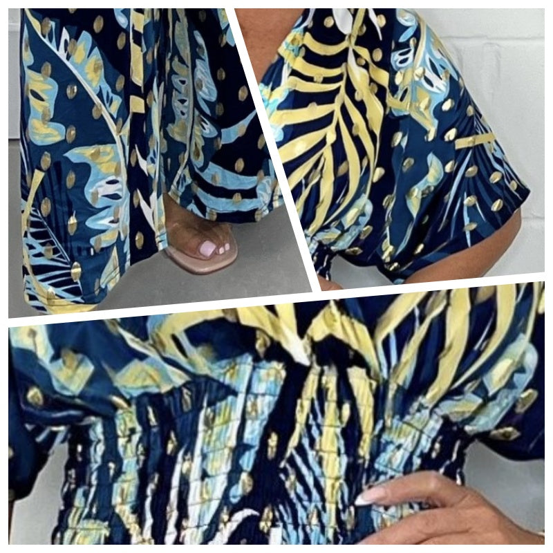 🥻Women's Fashion Leaf Print Plus Size Bodysuit with Elastic Waist