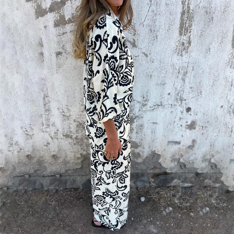 🔥Big Sale 50% OFF🔥Women’s Stylish Print Lapel Button Shirt and Wide-leg Pants 2-piece Set
