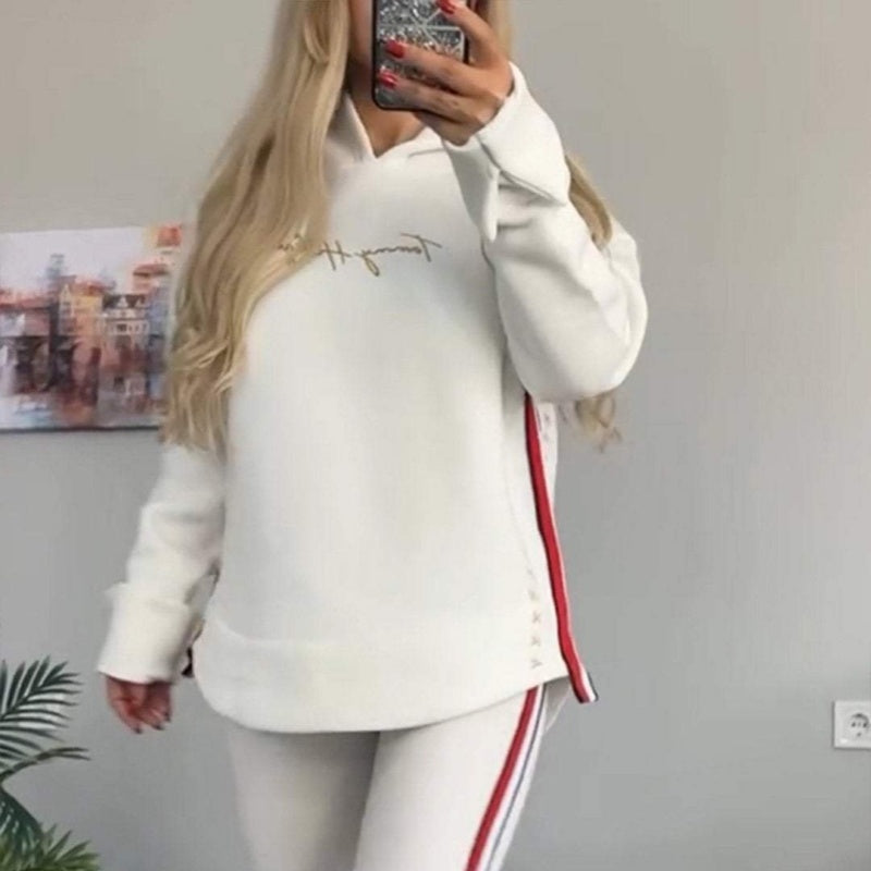 Women's Long-Sleeved Striped Casual Hooded Top&pants