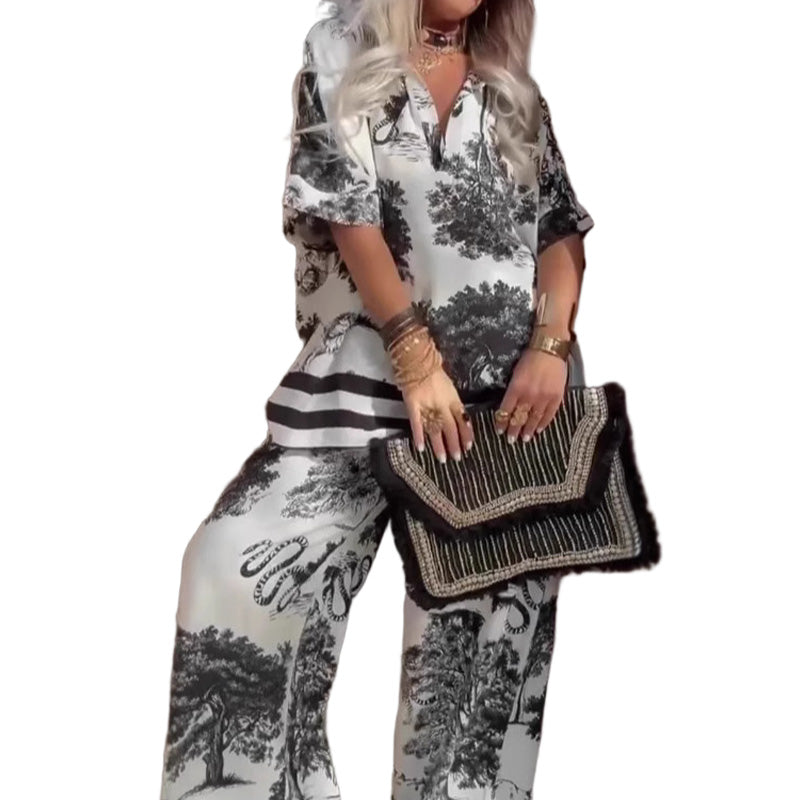 🔥🌊Summer Last Sale 49% OFF!!💃Daily needs!✅ Printed V-neck set | A set of solutions to wear, casual and fashionable, not tired of wearing every day