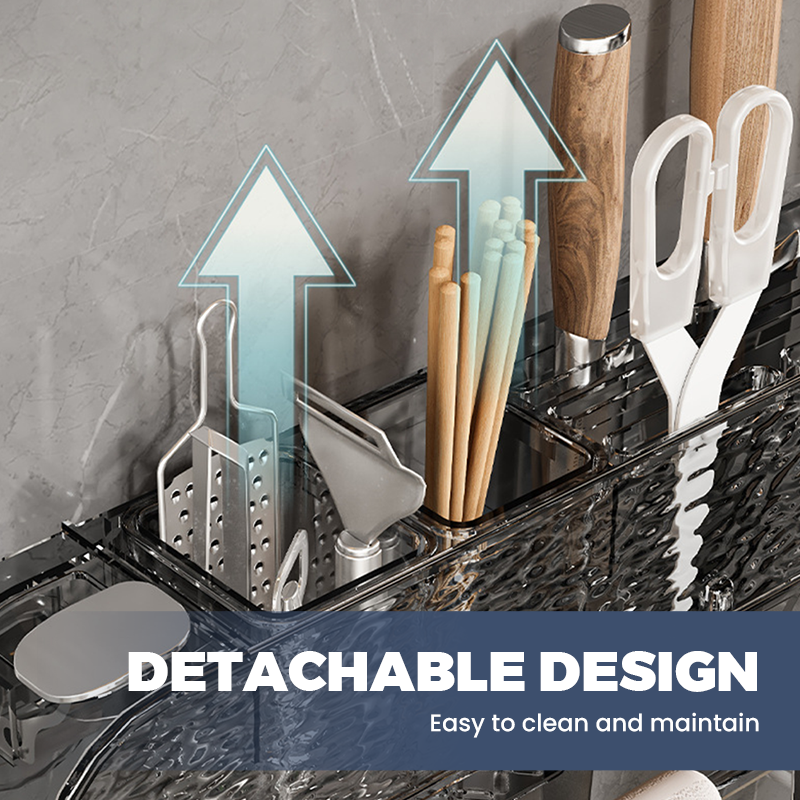 Wall-Mounted Organizer Rack with Hooks for Kitchen