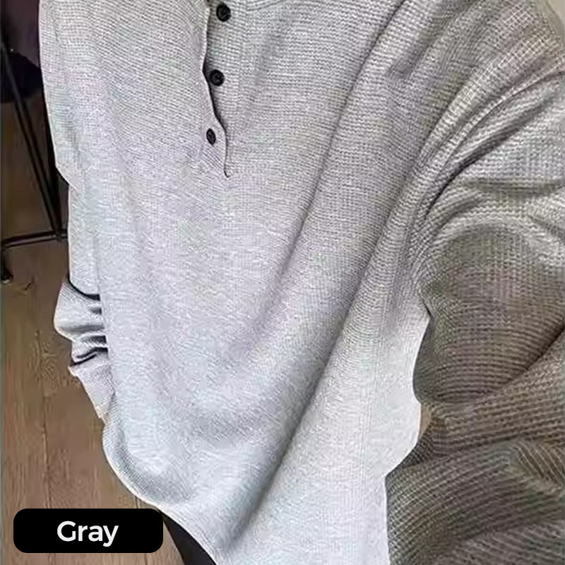 Men's Vintage Long Sleeve T-Shirt with Buttons