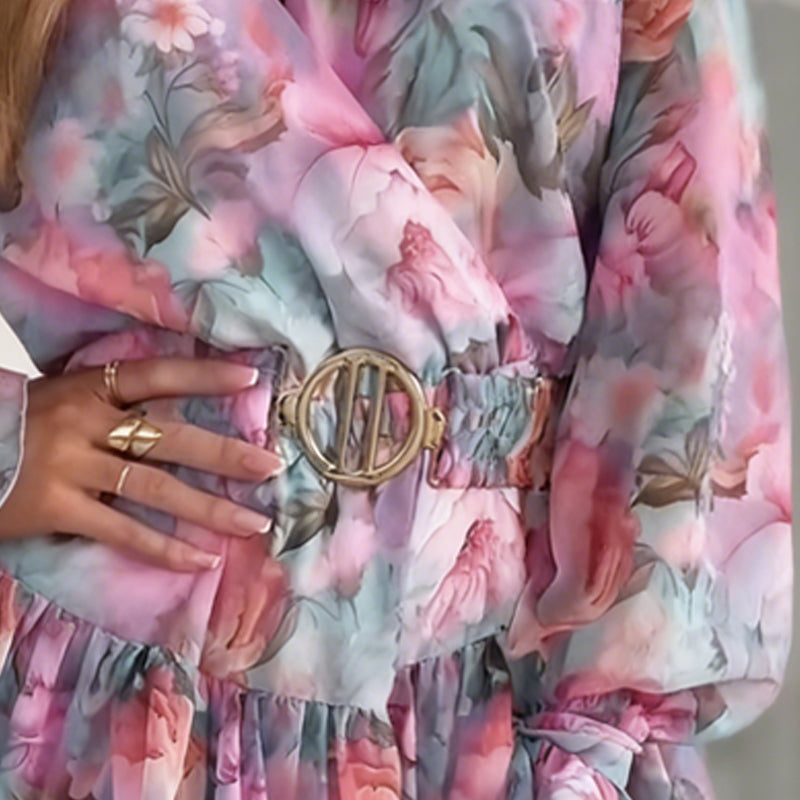 🔥New Arrivals Special Offer-Women's Fashion Long Sleeve V-Neck Mini Dress