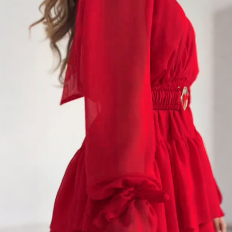 🔥New Arrivals Special Offer-Women's Fashion Long Sleeve V-Neck Mini Dress