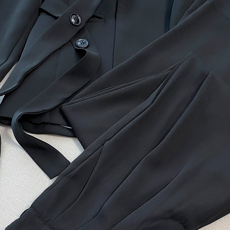 Women's Formal Office 2-Piece Set: Tie-Front Blazer & Wide Leg Pants