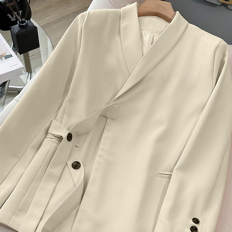 Women's Formal Office 2-Piece Set: Tie-Front Blazer & Wide Leg Pants