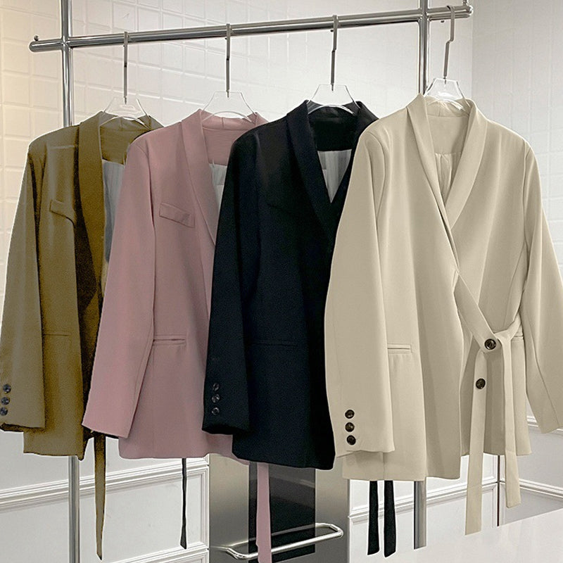 Women's Formal Office 2-Piece Set: Tie-Front Blazer & Wide Leg Pants