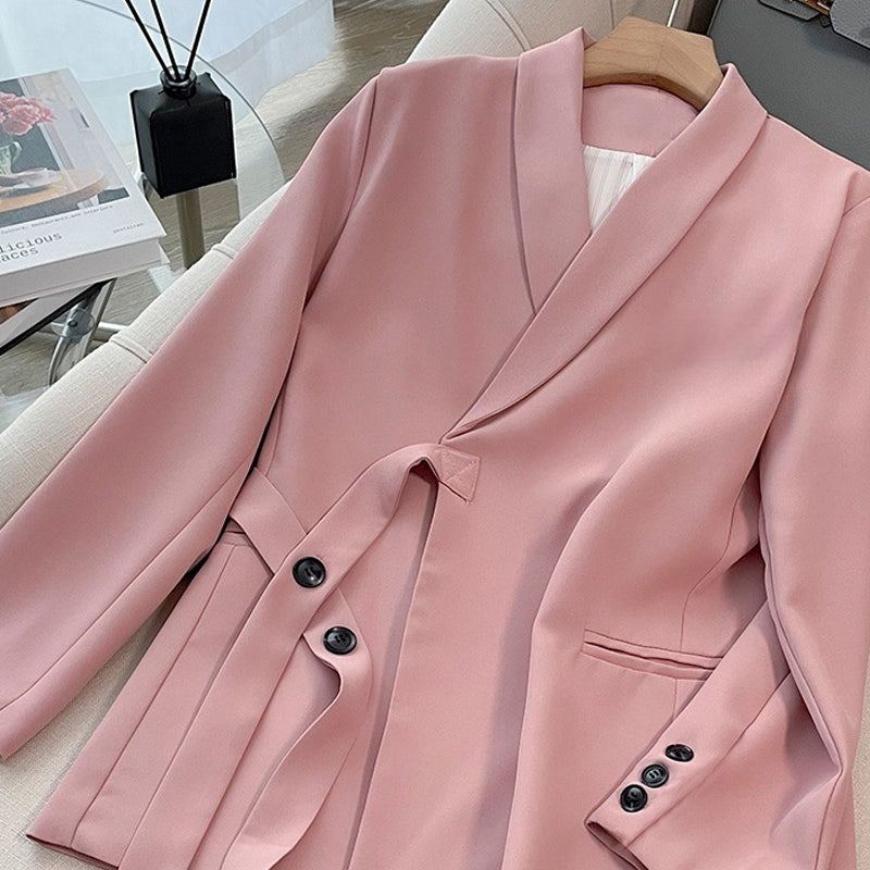 Women's Formal Office 2-Piece Set: Tie-Front Blazer & Wide Leg Pants