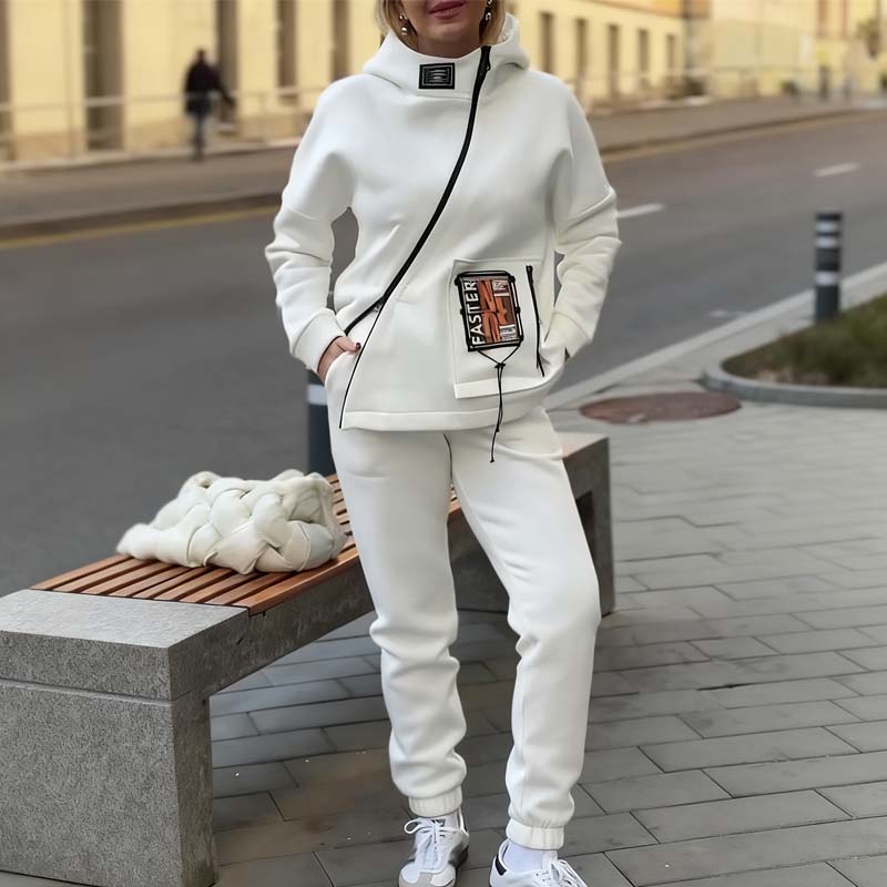 Women Casual Stand Collar Zip-up Jacket & Pants Set