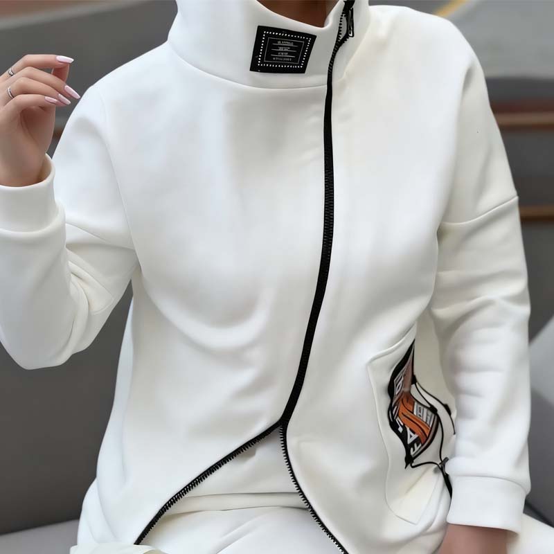 Women Casual Stand Collar Zip-up Jacket & Pants Set