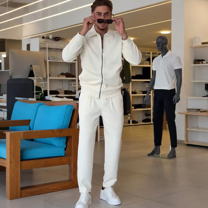 Men's Zip-Up Jacket and Solid Color Pants Set