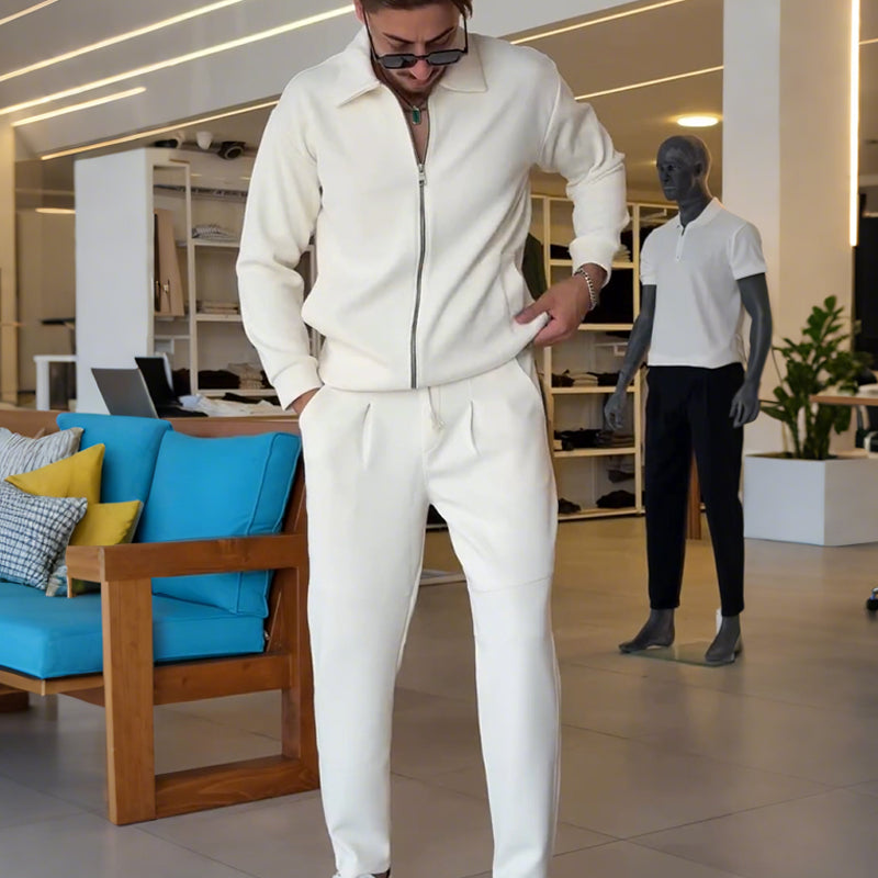 Men's Zip-Up Jacket and Solid Color Pants Set