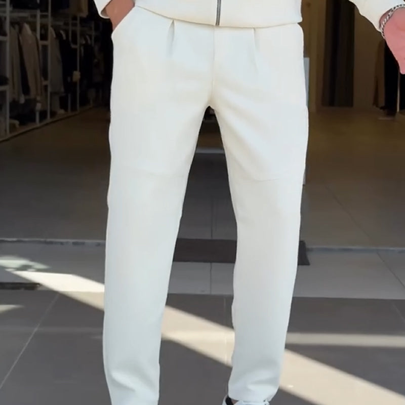 Men's Zip-Up Jacket and Solid Color Pants Set