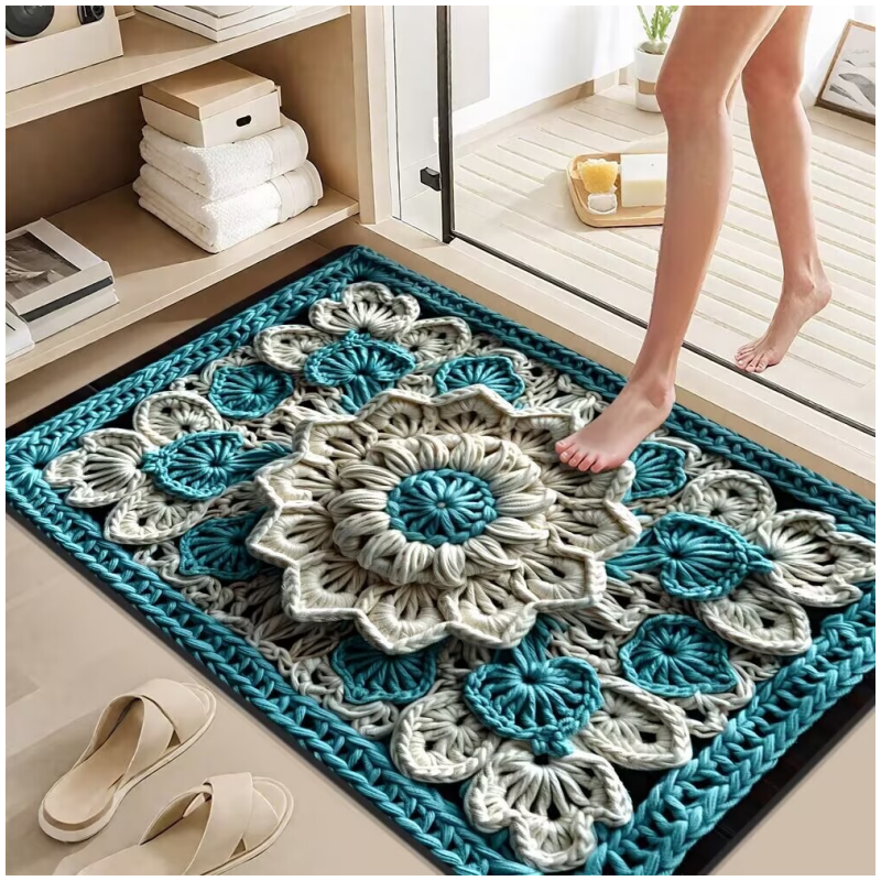 3D Floral Yarn Style Absorbent Non-Slip Floor Mat