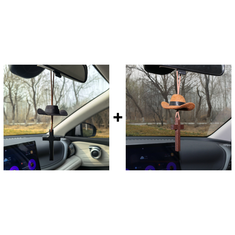 Cowboy Hat & Cross Car Charm