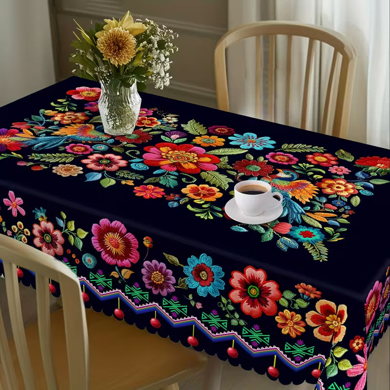 🔥Hot Sale🔥Mexican Floral Tablecloth With Scalloped Edge🌸