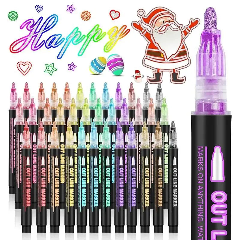 🎅Christmas Special Deals⚡50K+ SOLD!🎁🎨Double Outline Glitter Coloring Pen Set🌟