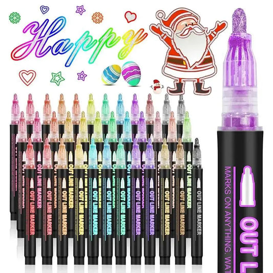 🎅Christmas Special Deals⚡50K+ SOLD!🎁🎨Double Outline Glitter Coloring Pen Set🌟