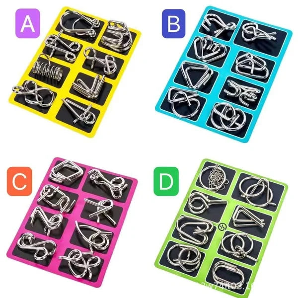 🔥Last day 50% off 🔥Metal Puzzle Ring Eight-Piece Blue Version Brain Teasers，Developing the human brain