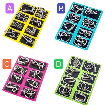 🔥Last day 50% off 🔥Metal Puzzle Ring Eight-Piece Blue Version Brain Teasers，Developing the human brain