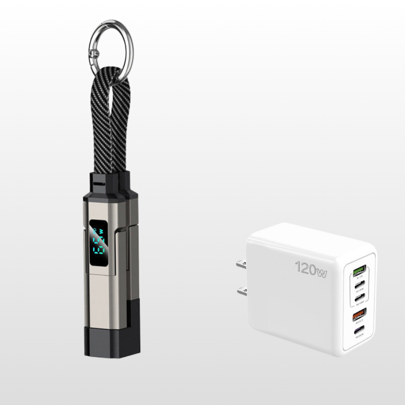 🔥HOT SALE50% OFF🔥🔌 4-in-1 charging cable with digital display & key ring – fast charging, kink-resistant & compact