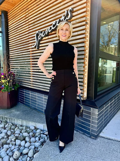 🥇Three lengths available🔥High Stretch High Waist Wide Leg Trousers