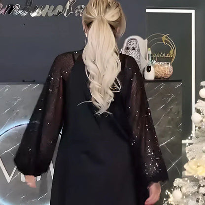 💖Limited Sale 50% OFF💖Women's Sequin Patchwork Tie Neck Dress