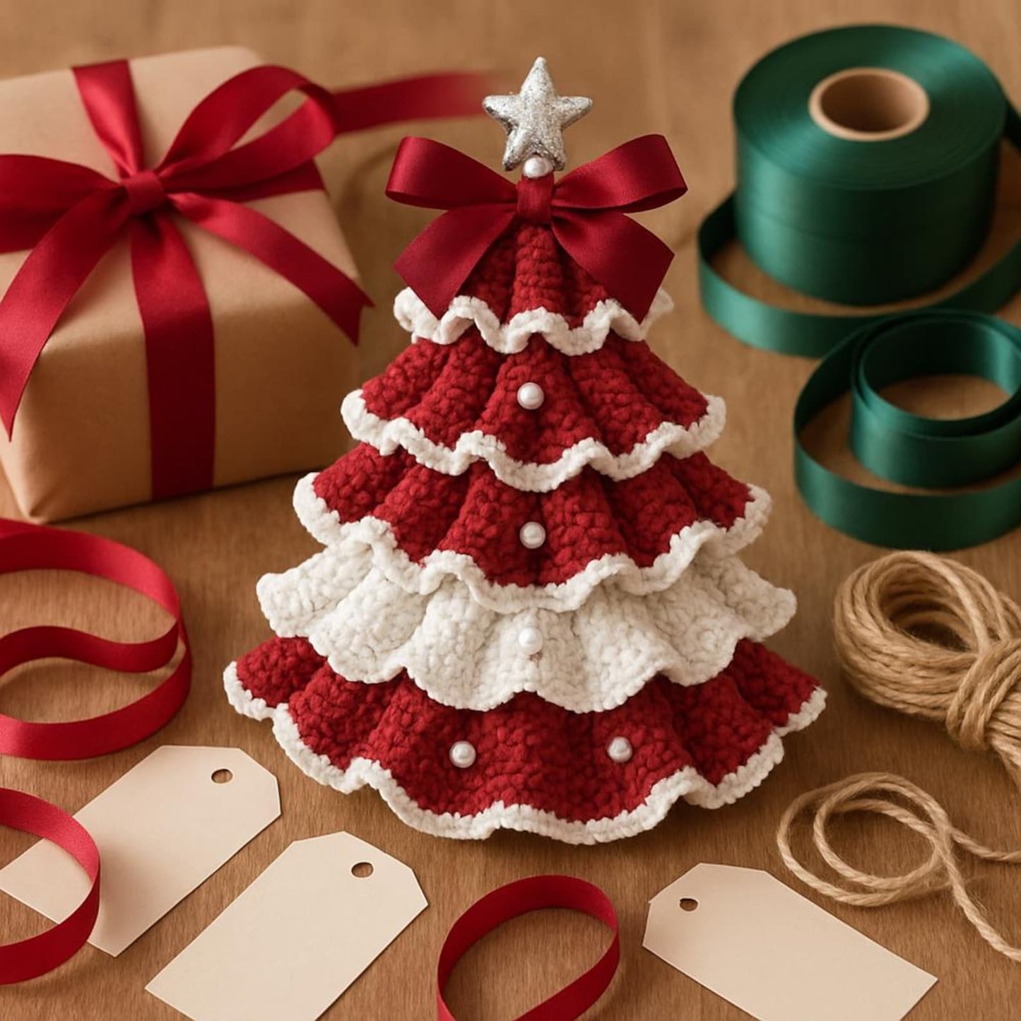 ✨🎁 DIY Crochet Christmas Tree Kit With Imitation Pearl Accents🎄– Create Your Own Holiday Magic