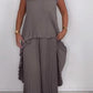 👗Laney Pleated Short Sleeve Irregular Midi Top and Elastic Waist Wide Leg Pants Set✨