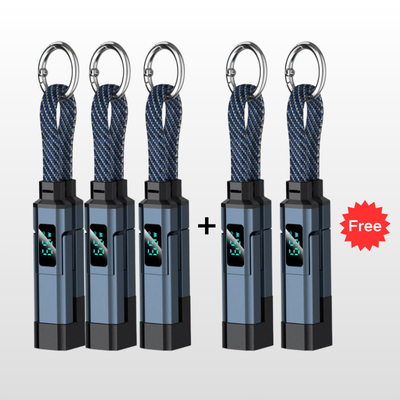 🔥HOT SALE50% OFF🔥🔌 4-in-1 charging cable with digital display & key ring – fast charging, kink-resistant & compact