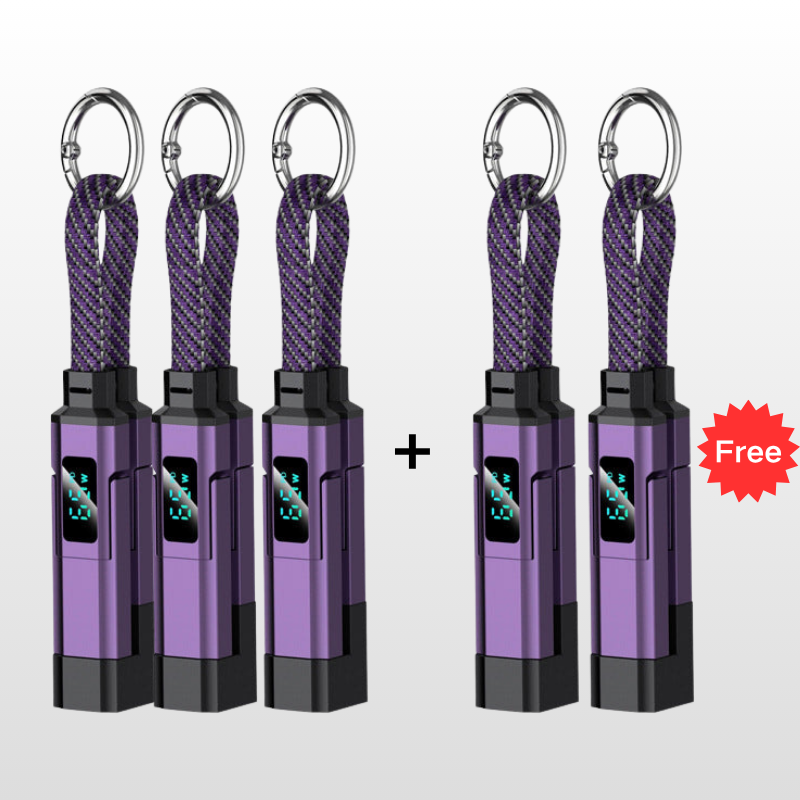 🔥HOT SALE50% OFF🔥🔌 4-in-1 charging cable with digital display & key ring – fast charging, kink-resistant & compact