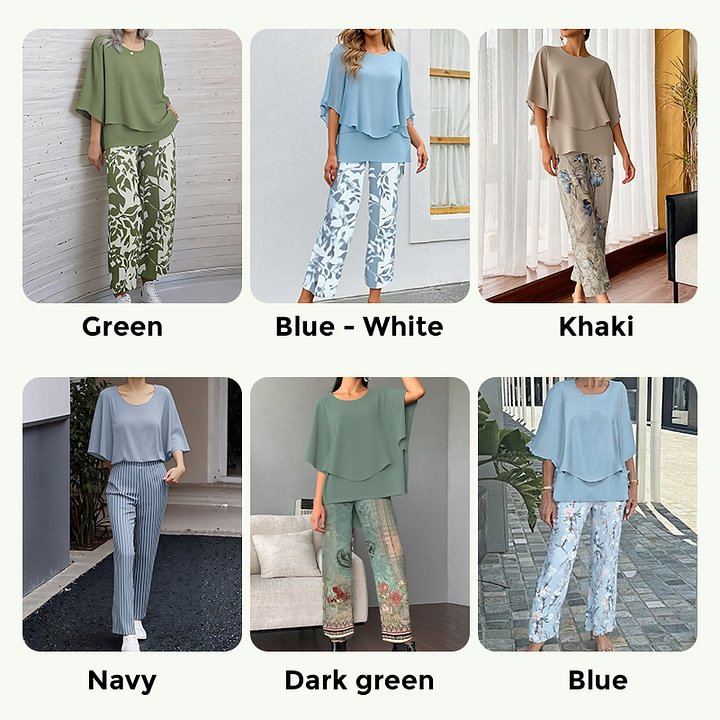 🔥Women’s Printed Pants and Crew Neck Top Set