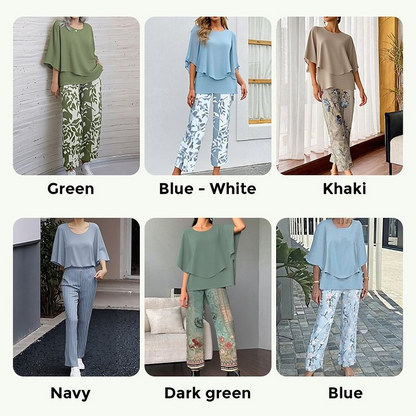 🔥Women’s Printed Pants and Crew Neck Top Set