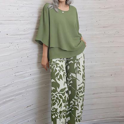 🔥Women’s Printed Pants and Crew Neck Top Set