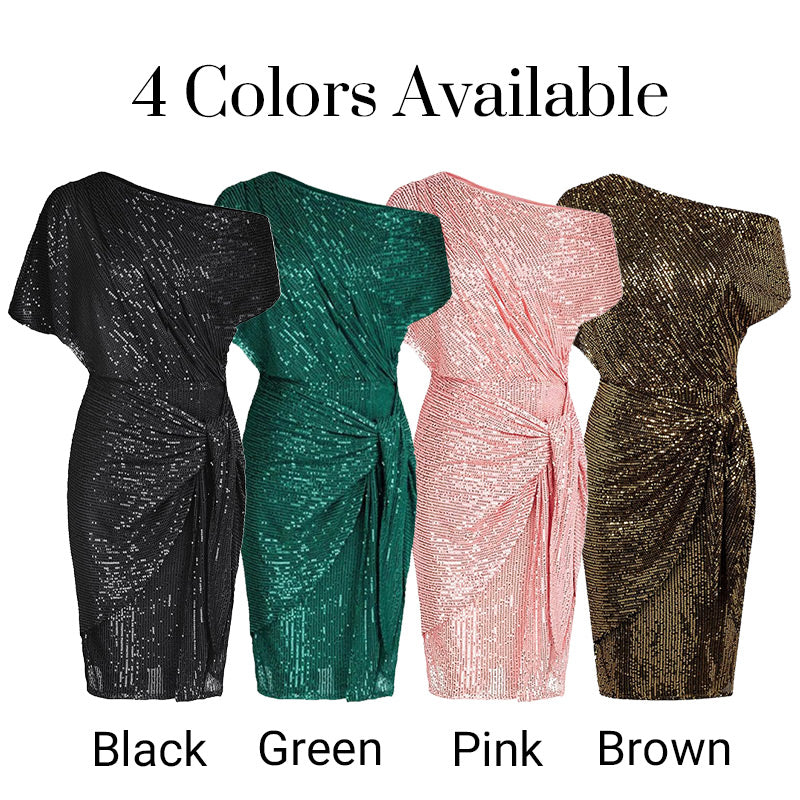 💃👠Hot Sale 50% OFF🖤Sparkly One-Shoulder Ruched Dress✨🌙 Free Moon & Star Necklace for first 100 orders! 🎁