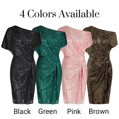 💃👠Hot Sale 50% OFF🖤Sparkly One-Shoulder Ruched Dress✨🌙 Free Moon & Star Necklace for first 100 orders! 🎁