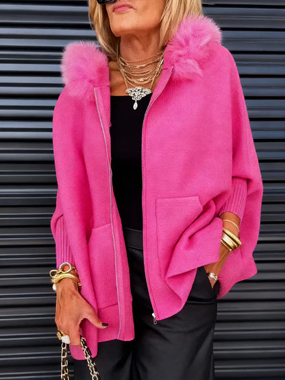 🔥Limited Time Discount 💥Women Fur Collar Solid Color Casual Jacket