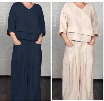 💐Autumn New Arrivals 50%OFF💖Irregular Hem Cotton Linen Short Sleeve Casual 2-Piece Set