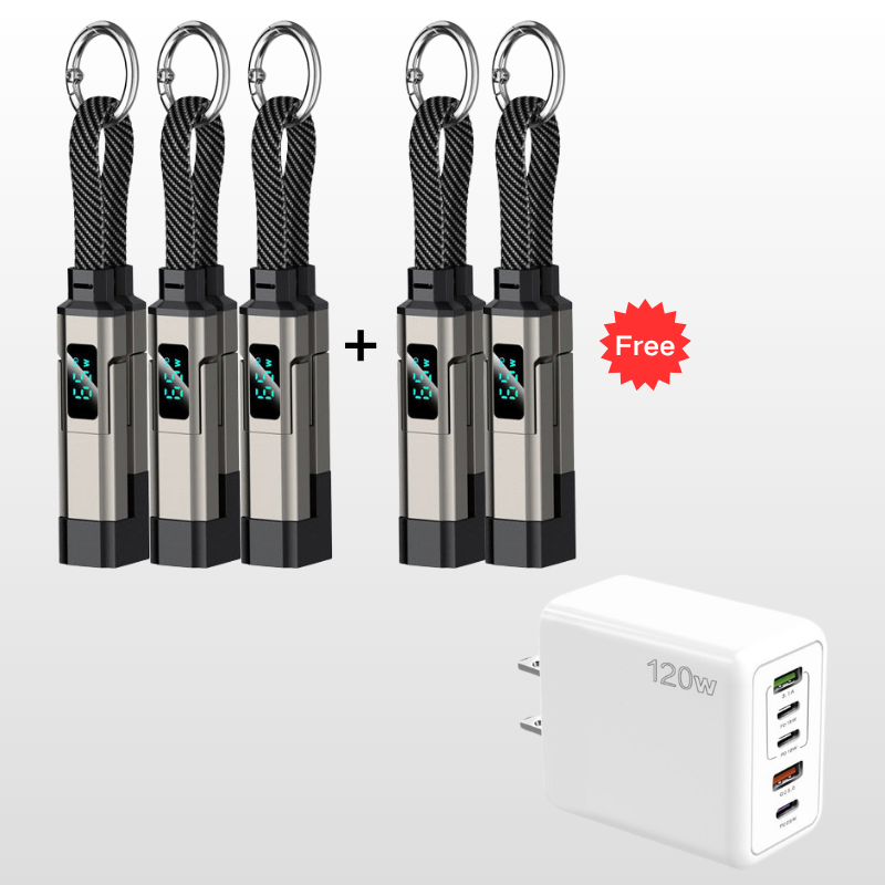 🔥HOT SALE50% OFF🔥🔌 4-in-1 charging cable with digital display & key ring – fast charging, kink-resistant & compact