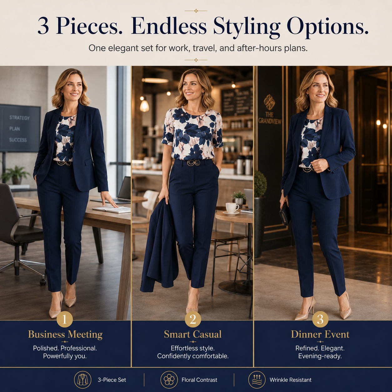 🍁The Power Suit Every Woman Needs ✨Women's 3-Piece Suit Set Blazer Top & Pants