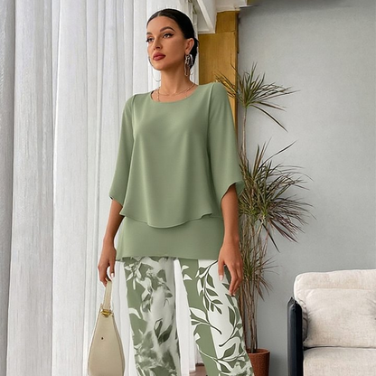 🔥Women’s Printed Pants and Crew Neck Top Set