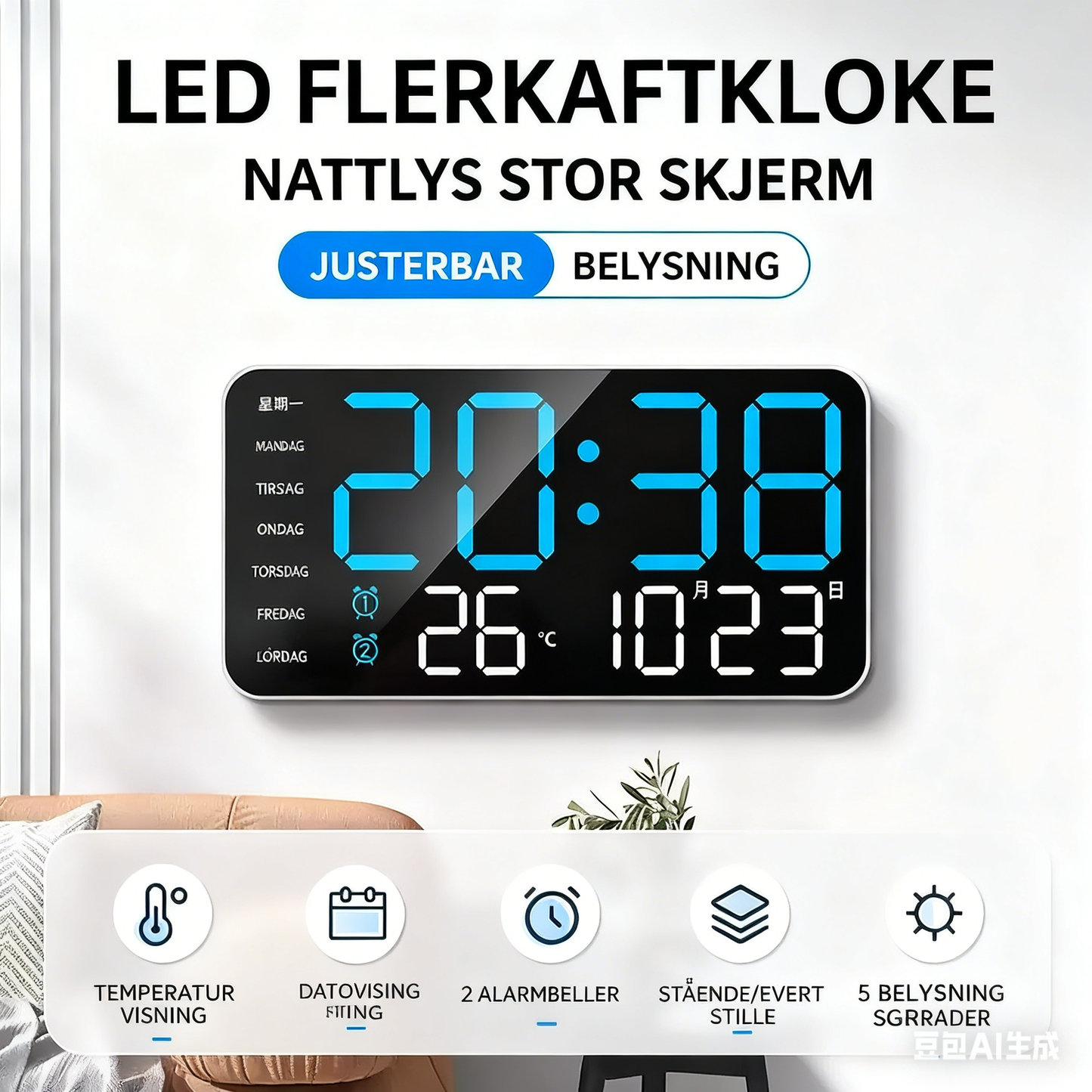 🔥 Hot Sale 50% OFF 🕰️Multifunctional Decorative LED Digital Wall Clock