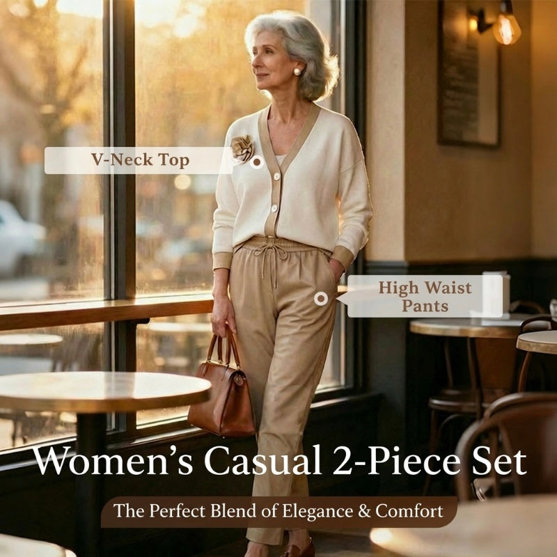 ⏳Time-Limited Special⏰Women’s Casual V-Neck Top & High Waist Pants 2-Piece Set