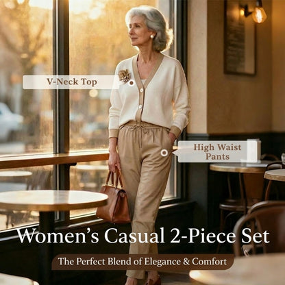 ⏳Time-Limited Special⏰Women’s Casual V-Neck Top & High Waist Pants 2-Piece Set