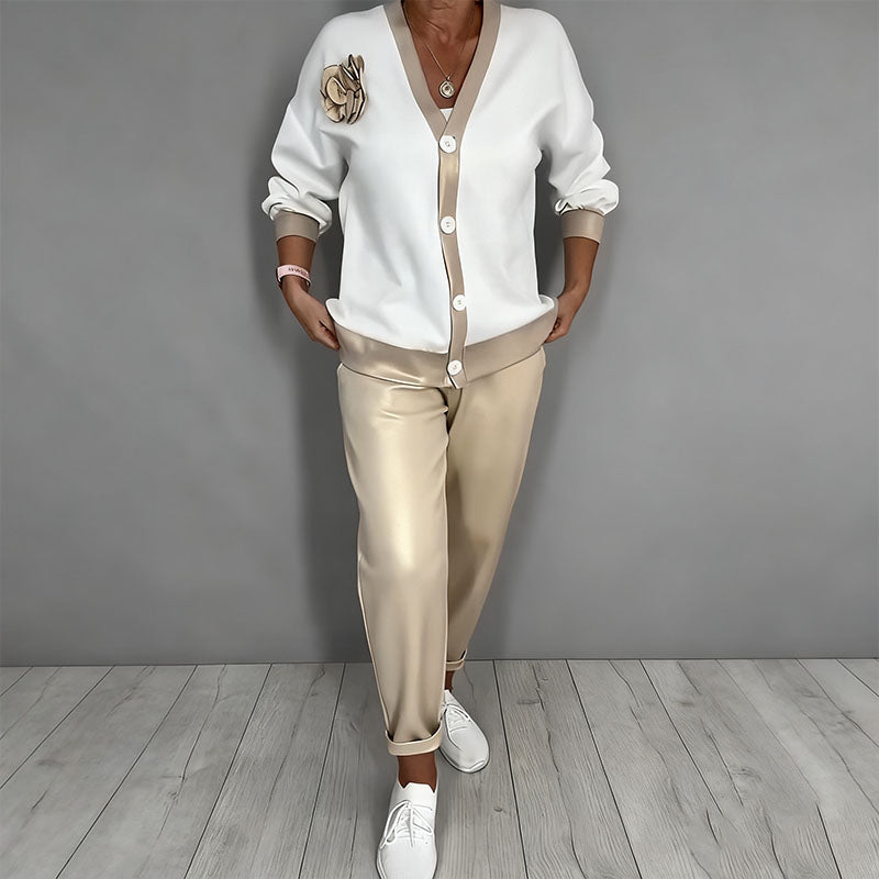 ⏳Time-Limited Special⏰Women’s Casual V-Neck Top & High Waist Pants 2-Piece Set